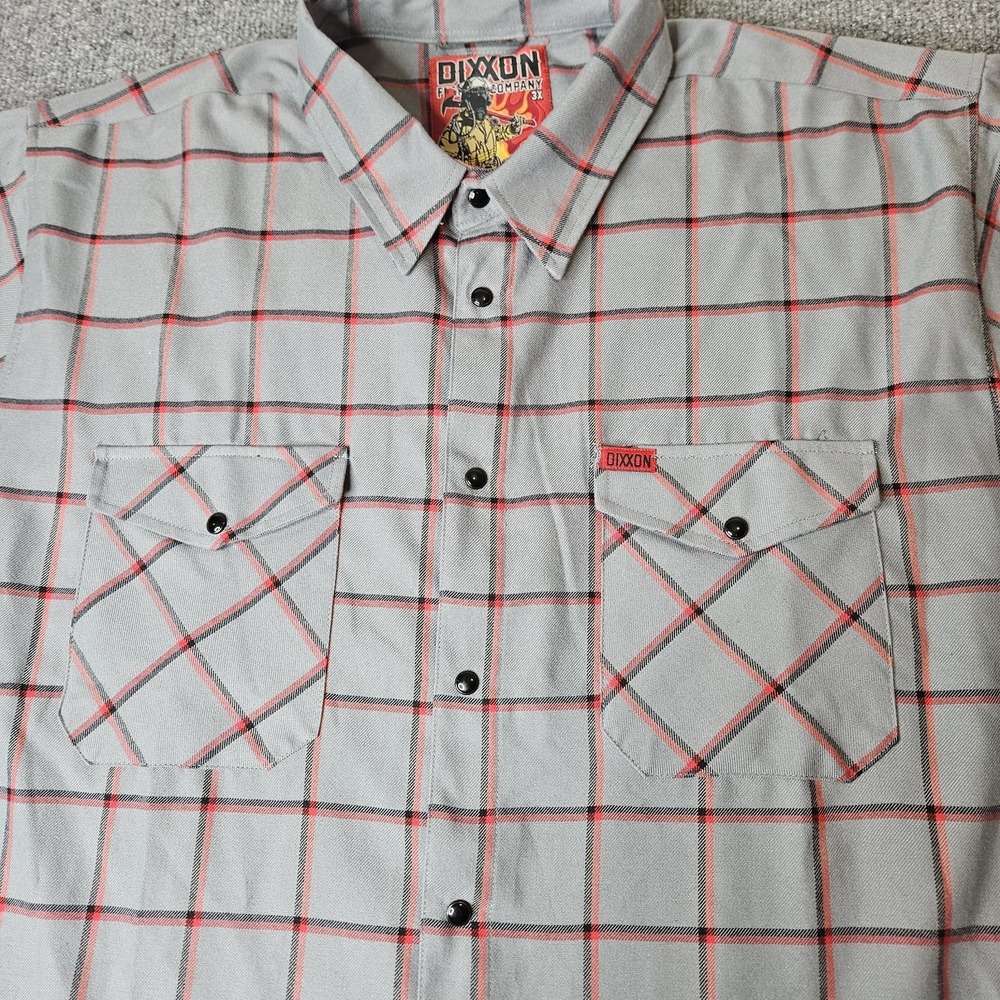 Dixxon Mens Flannel Shirt 'Smoke Eater' Plaid Pearlsnap Size 3XL Gray Longsleeve